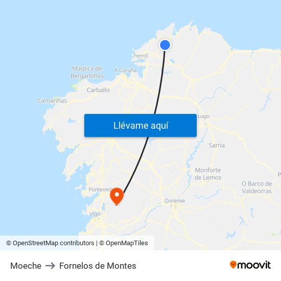 Moeche to Fornelos de Montes map