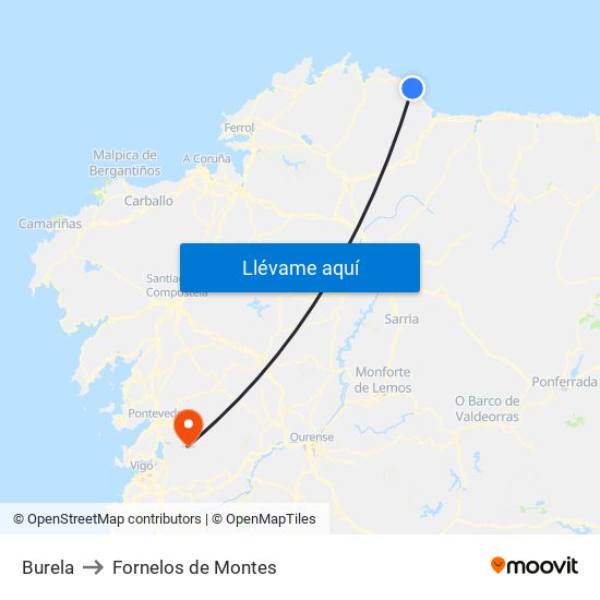 Burela to Fornelos de Montes map