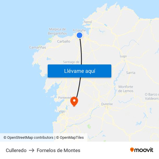 Culleredo to Fornelos de Montes map