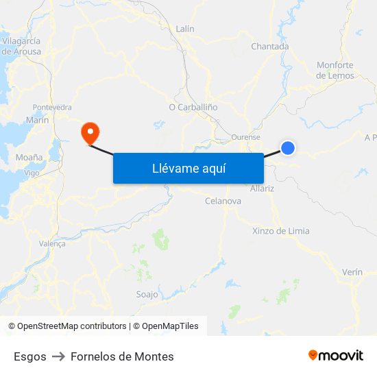 Esgos to Fornelos de Montes map