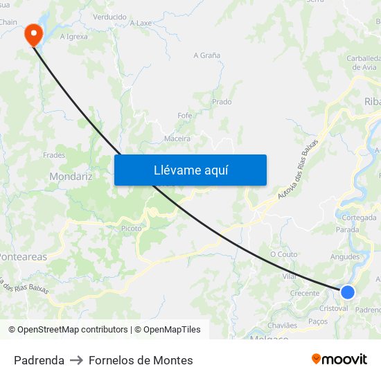 Padrenda to Fornelos de Montes map