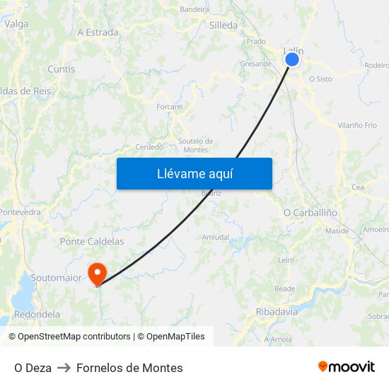 O Deza to Fornelos de Montes map