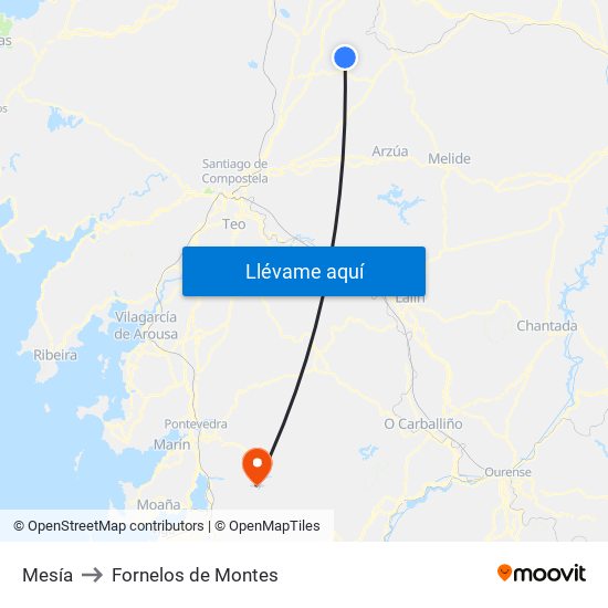 Mesía to Fornelos de Montes map