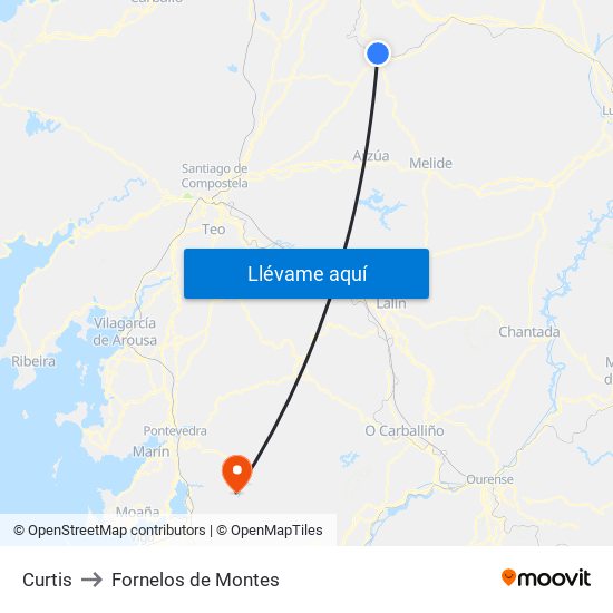 Curtis to Fornelos de Montes map