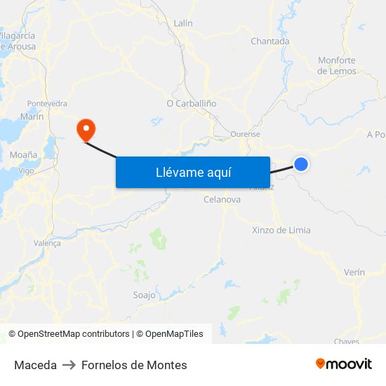 Maceda to Fornelos de Montes map