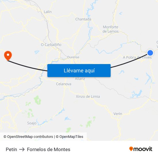 Petín to Fornelos de Montes map