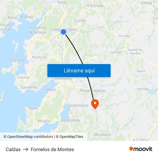 Caldas to Fornelos de Montes map