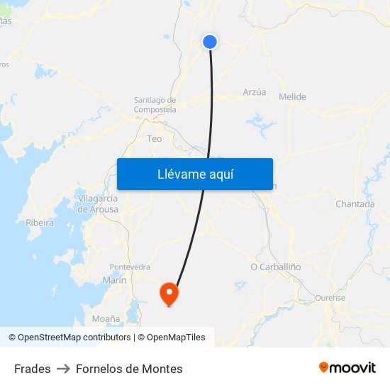 Frades to Fornelos de Montes map