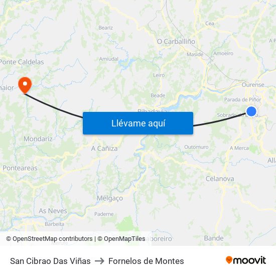 San Cibrao Das Viñas to Fornelos de Montes map