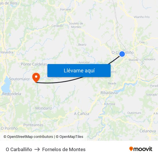 O Carballiño to Fornelos de Montes map