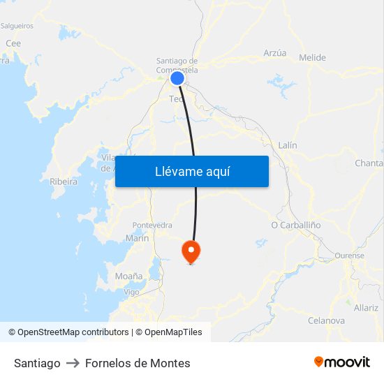 Santiago to Fornelos de Montes map