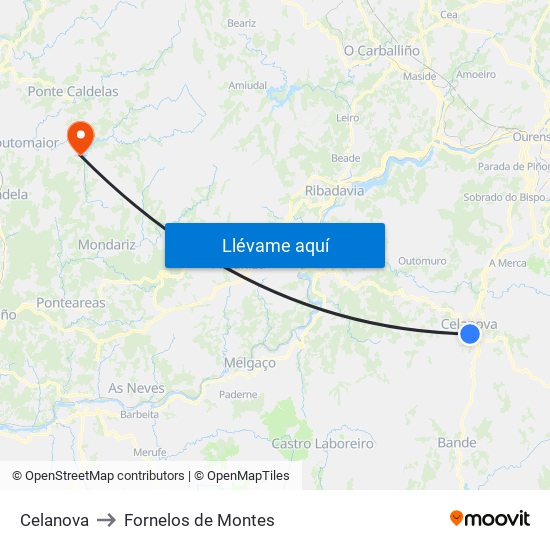Celanova to Fornelos de Montes map