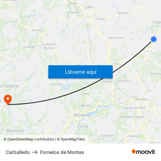 Carballedo to Fornelos de Montes map