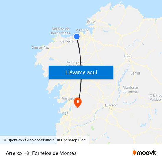 Arteixo to Fornelos de Montes map