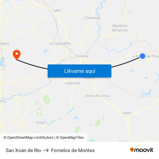 San Xoán de Río to Fornelos de Montes map