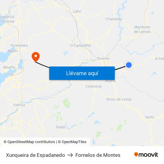 Xunqueira de Espadanedo to Fornelos de Montes map