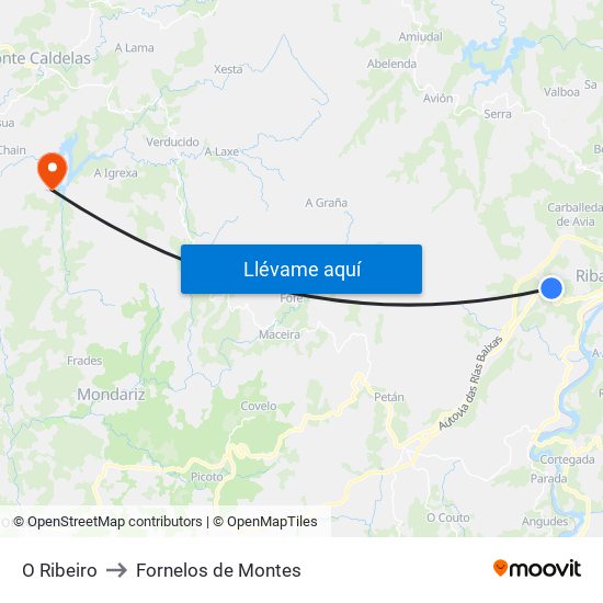O Ribeiro to Fornelos de Montes map