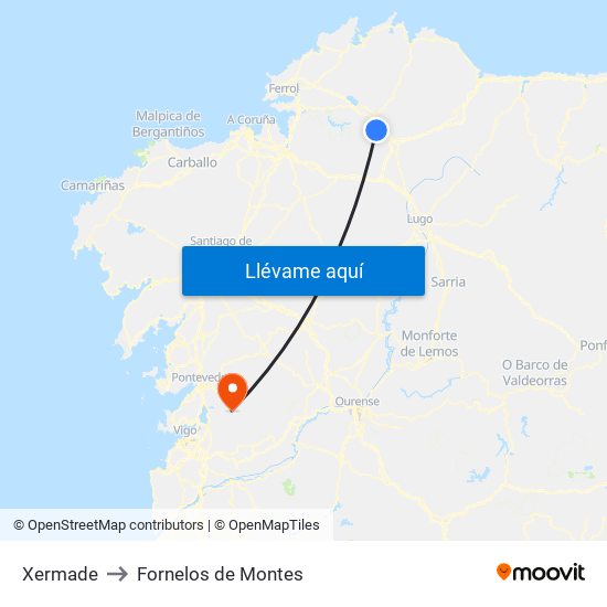Xermade to Fornelos de Montes map