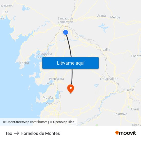 Teo to Fornelos de Montes map
