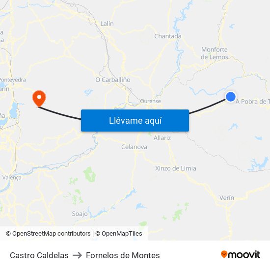 Castro Caldelas to Fornelos de Montes map