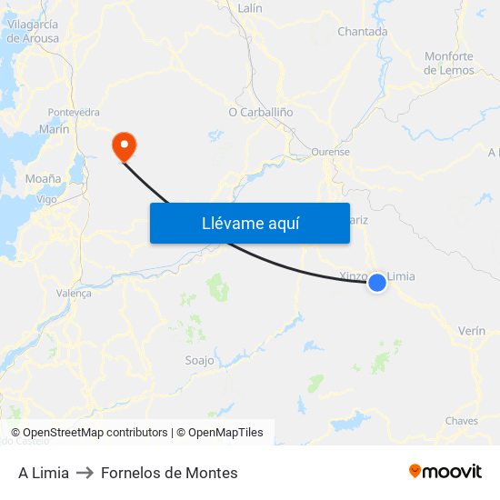 A Limia to Fornelos de Montes map