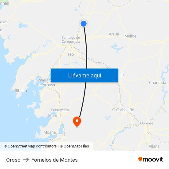 Oroso to Fornelos de Montes map