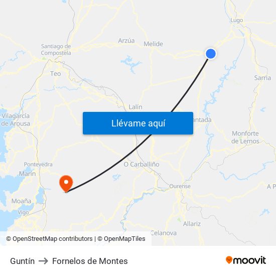 Guntín to Fornelos de Montes map