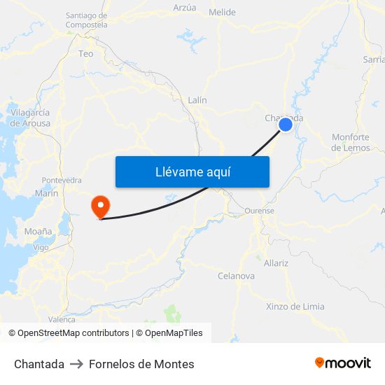 Chantada to Fornelos de Montes map