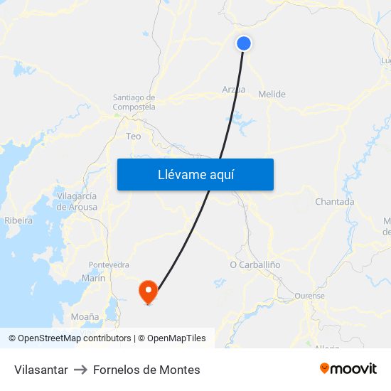 Vilasantar to Fornelos de Montes map
