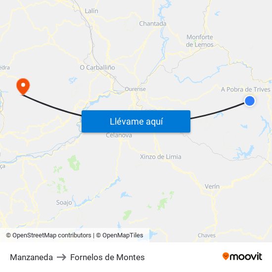 Manzaneda to Fornelos de Montes map