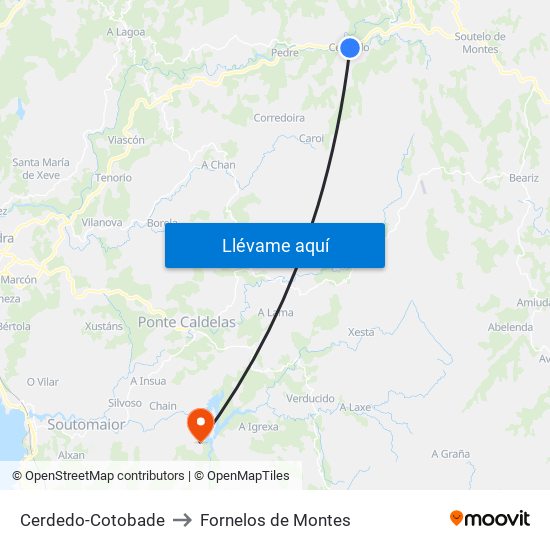 Cerdedo-Cotobade to Fornelos de Montes map