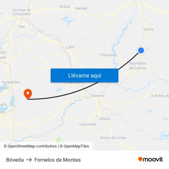 Bóveda to Fornelos de Montes map