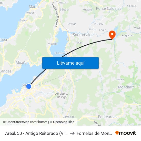 Areal, 50 - Antigo Reitorado (Vigo) to Fornelos de Montes map