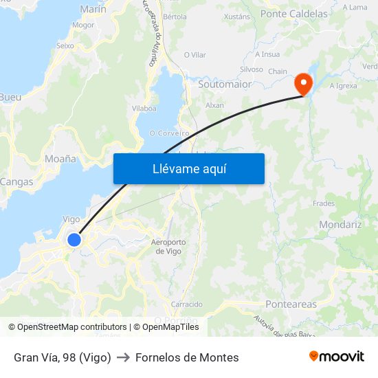 Gran Vía, 98 (Vigo) to Fornelos de Montes map
