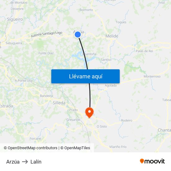 Arzúa to Lalín map