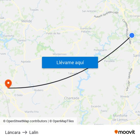 Láncara to Lalín map