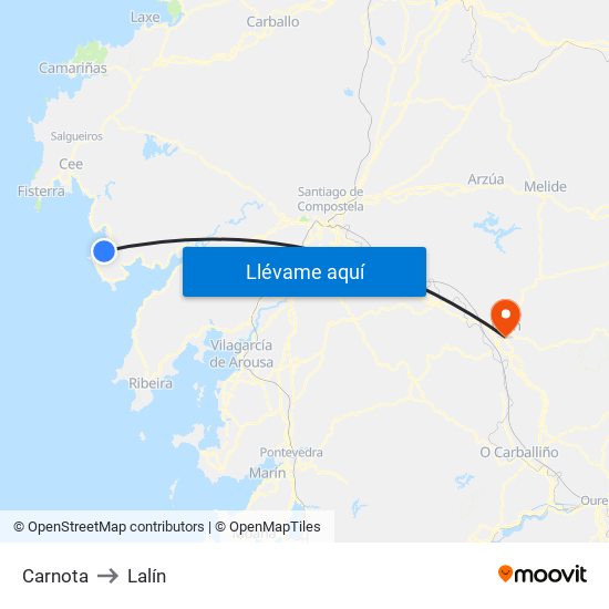 Carnota to Lalín map