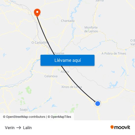 Verín to Lalín map