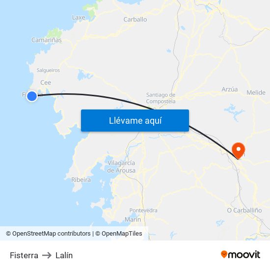 Fisterra to Lalín map
