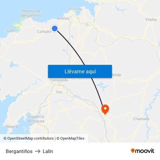 Bergantiños to Lalín map