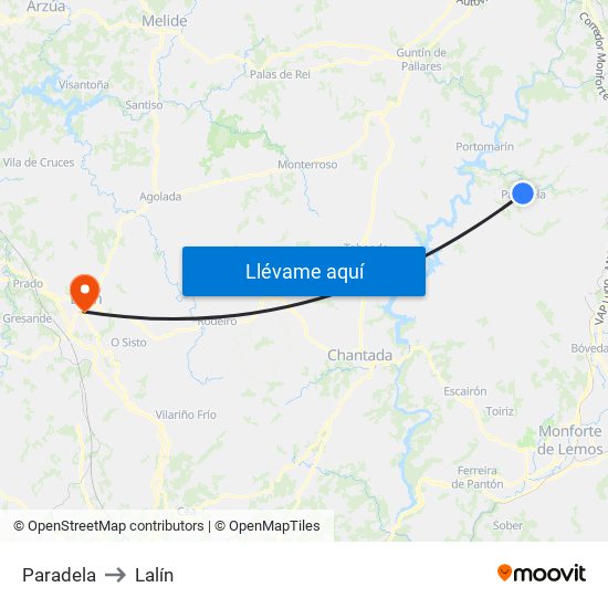 Paradela to Lalín map