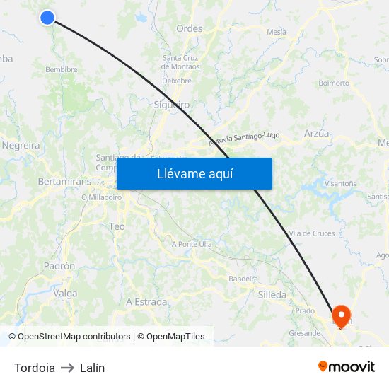 Tordoia to Lalín map
