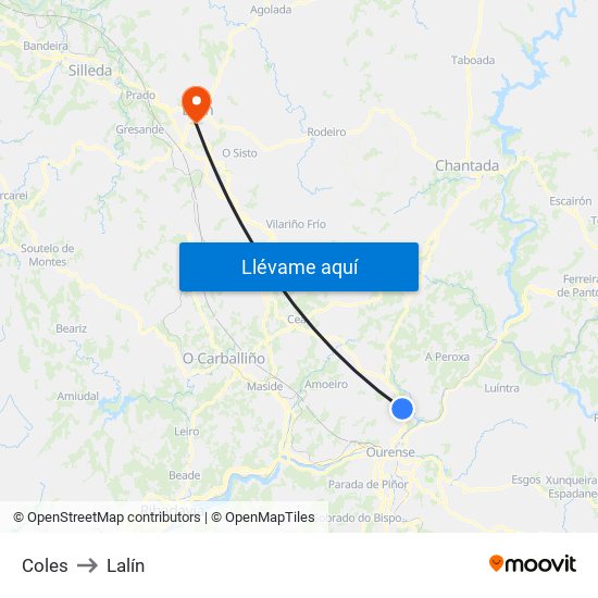 Coles to Lalín map