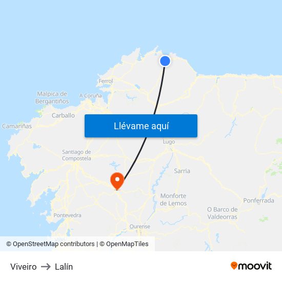 Viveiro to Lalín map