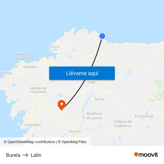Burela to Lalín map