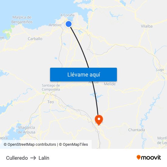 Culleredo to Lalín map