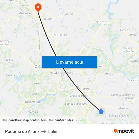 Paderne de Allariz to Lalín map