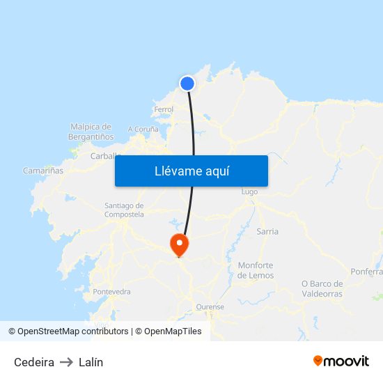 Cedeira to Lalín map