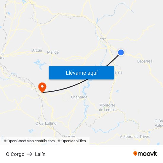 O Corgo to Lalín map