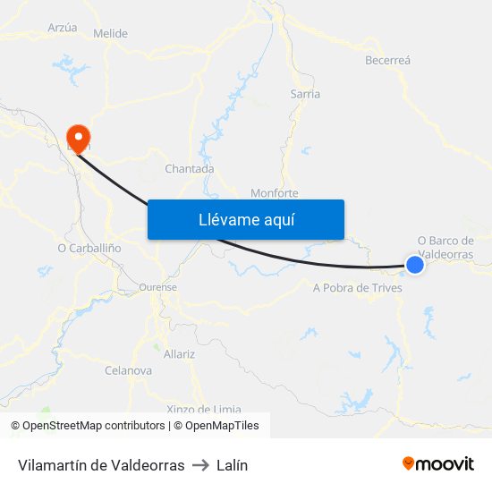 Vilamartín de Valdeorras to Lalín map